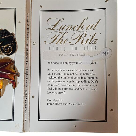 NEW1993 Lunch at the Ritz  on Menu Card Clip-On Statement Earrings - Picture 5 of 8